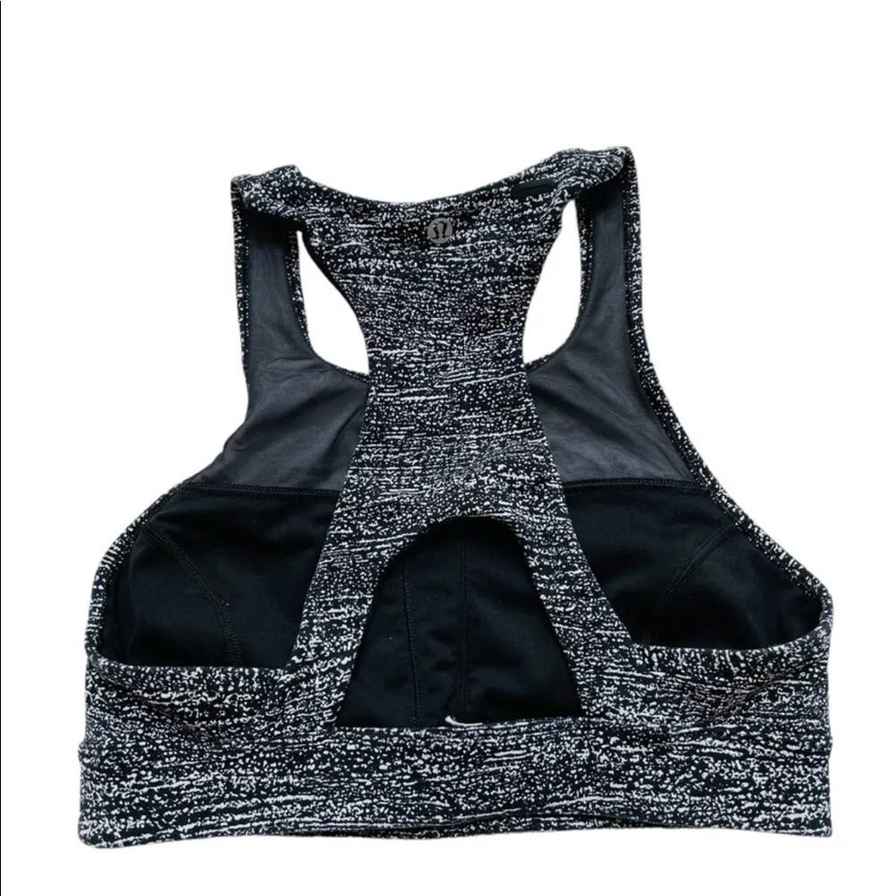 Lululemon High Neck Long Line Black/White Sport Bra Womens Sz 6